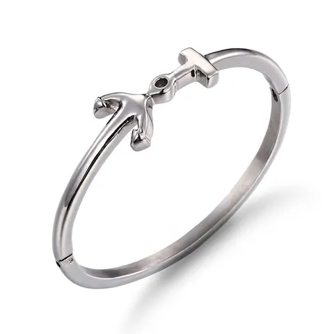 Bracciale Rigido In Acciaio Inossidabile 316L Lucidato Per Donna Con Elemento Ancora Nautica E Forma A T Gioielli Di Moda