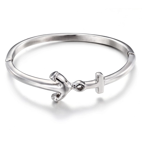 Bracciale Rigido In Acciaio Inossidabile 316L Lucidato Per Donna Con Elemento Ancora Nautica E Forma A T Gioielli Di Moda