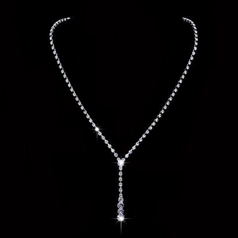 Set Di Gioielli Con Strass Placcato Argento Collana A Nappa A Forma Di Y E Orecchini A Pendente Per Sposa Matrimonio