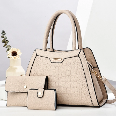 Krokodil Steinmuster PU Leder Handtaschen Set Mit Langer Geldbörse Und Kartenhalter Vielseitige Große Schulter Umhängetaschen Damen