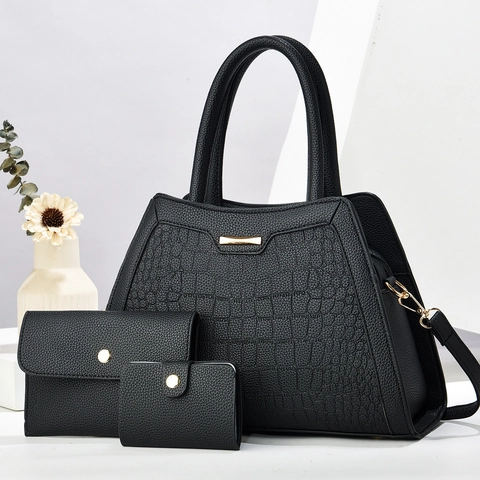 Krokodil Steinmuster PU Leder Handtaschen Set Mit Langer Geldbörse Und Kartenhalter Vielseitige Große Schulter Umhängetaschen Damen
