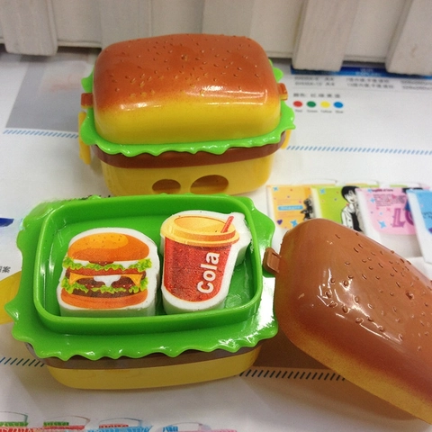 Temperamatite Manuale A Doppio Foro A Forma Di Hamburger Con Gomme Nascoste Cancelleria Regalo Studenti
