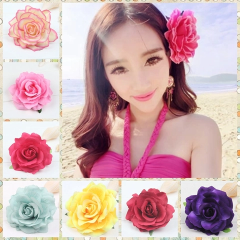 Simulatie Roos Bloem Haarklem Broche Polyester Stof Boheemse Strand Vakantie Stijl Haaraccessoires Voor Vrouwen