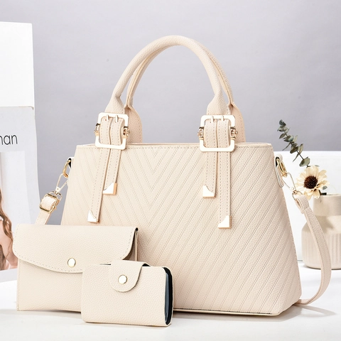 Set Borsa a Secchiello da Donna in Pelle PU con Cuciture a Chevron Grande Capacità Borsa a Tracolla Tote con Pochette a Busta e Porta Carte per Pendolari Ufficio