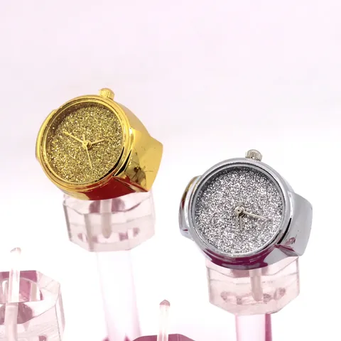 Fashion Glitzer Zifferblatt Ring-Uhr Damen Minimalistisch Legierung Edelstahl Analog Quarz Finger Uhr Schmuck Zubehör