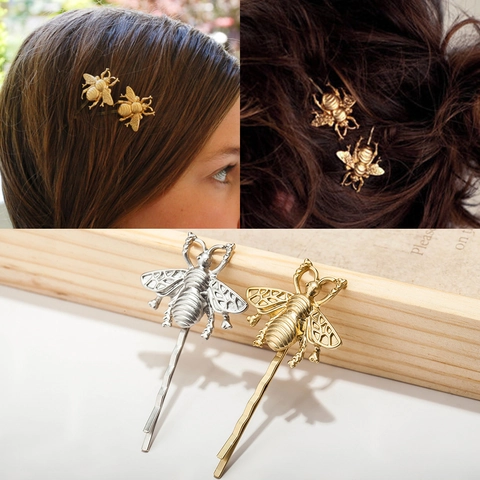 Retro Legierung Biene Haarspange Für Damen Hohle Insekt Matte Metall Bobby Pin Gold Silber Elegante Seitenclip Haarschmuck