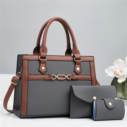 Bolso De Hombro Bolso De Mano Tote Cartera De Sobre Y Portatarjetas De Lona Cuero PU Patchwork Color Contrastado Mujeres