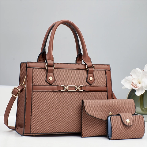 Borsa Tote Da Donna Grande Capacità E Pochette A Busta E Porta Carte Tela Pelle PU Borsa A Tralla Trendy