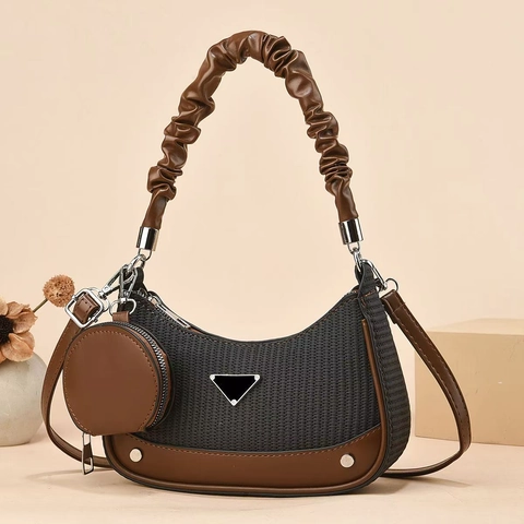 Borsa Hobo In Pelle PU Intrecciata Con Portamonete Rotondo Rimovibile E Manico Arricciato Borsa A Tracolla Borsa Da Sottobraccio