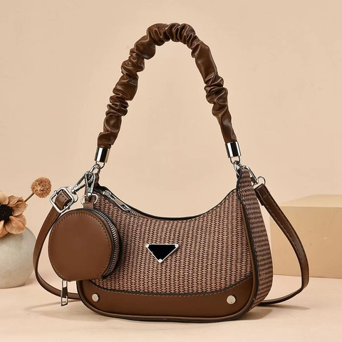 Borsa Hobo In Pelle PU Intrecciata Con Portamonete Rotondo Rimovibile E Manico Arricciato Borsa A Tracolla Borsa Da Sottobraccio