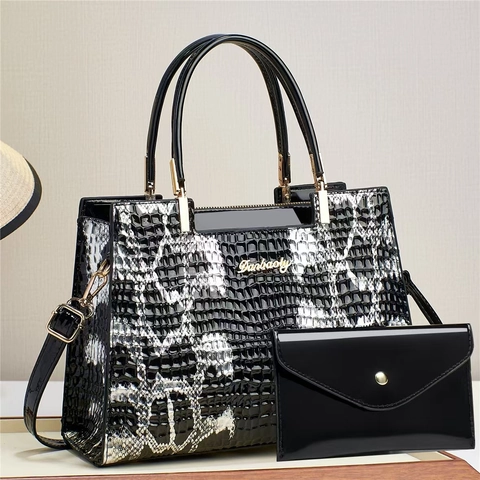 Borsa A Mano Tote In Pelle PU Verniciata Motivo Coccodrillo E Pochette A Busta Borsa A Tracolla Moda Versatile