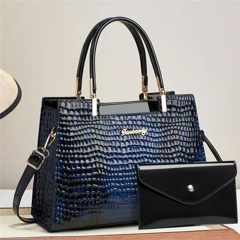 Borsa A Mano Tote In Pelle PU Verniciata Motivo Coccodrillo E Pochette A Busta Borsa A Tracolla Moda Versatile