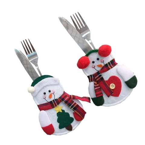 Porte-Couverts De Noël Sacs À Vaisselle En Feutre Père Noël Bonhomme De Neige Renne Motif Décoration De Table De Fête