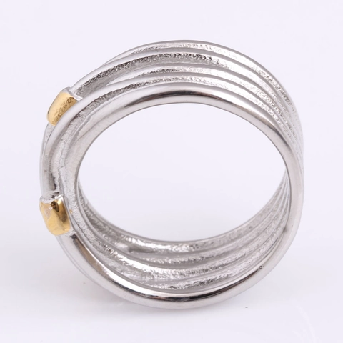 Geometrische Roestvrijstalen Ring Voor Dames Heren Minimalistische Meerlaagse Gegoten Lijn Tweekleurig Goud Zilver Vergulde Bandring