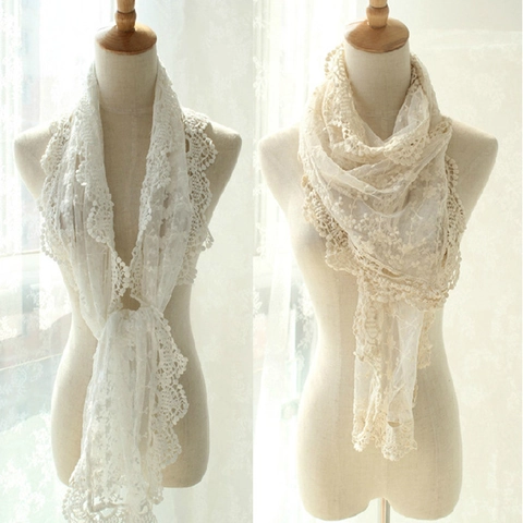 Sciarpa In Pizzo All'uncinetto Ricamo Floreale Traforato Cotone Nylon Scialle Con Nappine Accessorio Elegante Retro Donna