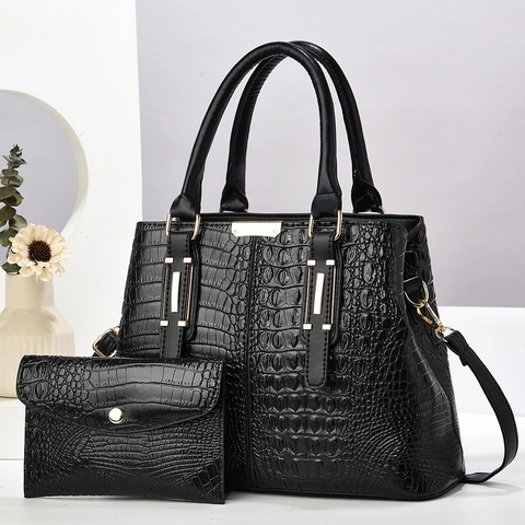 Ensemble De Sacs À Main Élégants À Motif Crocodile En Cuir PU Grand Cabas Et Pochette Sac À Épaule Pour Femme Bureau