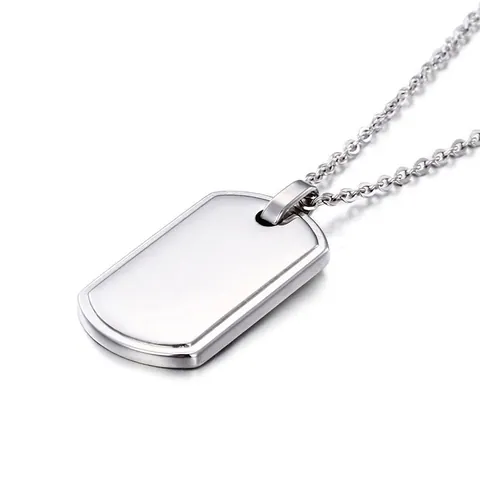 Collar Con Colgante De Placa De Identificación Para Hombre Acero Inoxidable 316L Escudo Militar Rectángulo Pulido Joyería