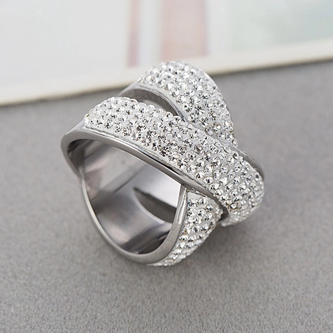 Anello in Acciaio Inossidabile a Forma di Croce X alla Moda per Donna Anello a Fascia Minimalista Semplice Cavo Gioielli in Strass Pavé alla Moda