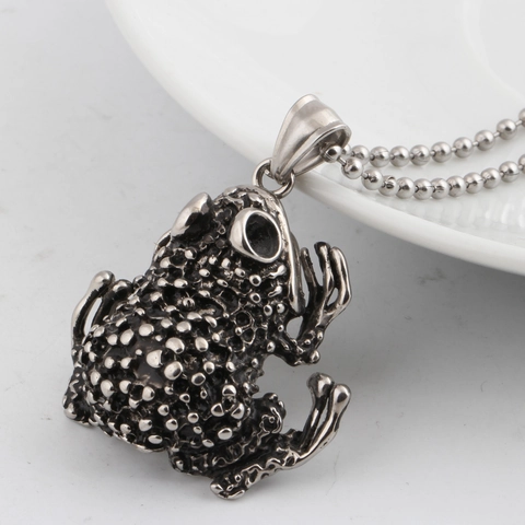 Collana Pendente Rana 316L Acciaio Inossidabile Vintage Invecchiato Rospo Animale Gotico Punk Streetwear Gioielli