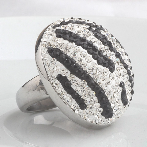 Anello Largo in Acciaio Inossidabile con Motivo Zebra e Strass per Donna Moda a Strisce Zebra Intarsiato di Cristallo Anello a Faccia Grande Gioielli