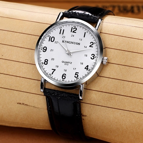 KINGNUOS Montre à Quartz de Luxe Femmes Hommes Bracelet en Cuir Véritable Motif Crocodile Boîtier en Métal Étanche Analogique Casual Business Bijoux Montre-Bracelet