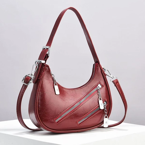 Borsa A Spalla Hobo A Mezzaluna In Pelle PU Da Donna Chic Urban Versatile Grande Capacità Design Con Cerniera Catena Argento