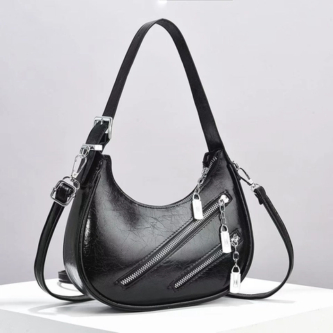 Borsa A Spalla Hobo A Mezzaluna In Pelle PU Da Donna Chic Urban Versatile Grande Capacità Design Con Cerniera Catena Argento