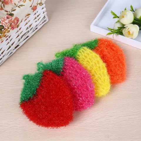 Strawberry Shaped Dish Scrubbie Acrylic Fiber Cleaning Cloth Handmade Crochet Scrubber With Hanging Loop For Pots Bowls