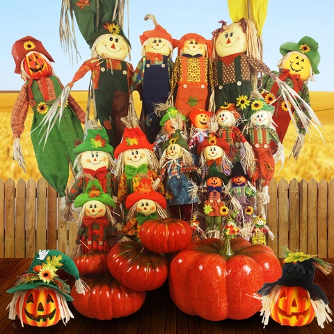Halloween Scarecrow Decoration Cute Pastoral Prop For Bar Haunted House Party Garden Decor Oxford Cloth Straw Ornament