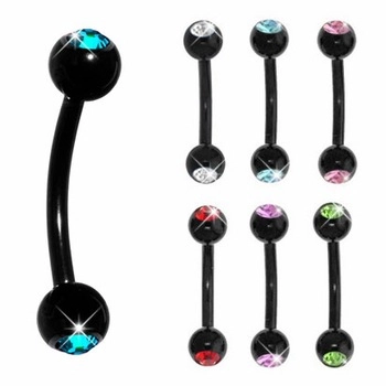 Curved Barbell Eyebrow Ring Lip Piercing Stainless Steel Black Plated Colorful Rhinestones Body Jewelry For Men Women