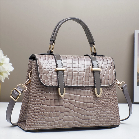 Borsa a Mano da Donna Motivo Coccodrillo Pelle PU Lucida Manico Superiore Tracolla con Hardware Oro Borsa Moda Retro