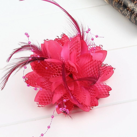 Elegante Fermaglio per Capelli a Fiore Fatto a Mano con Piume Künstliche Perle Sintetiche Rete Elastico per Capelli per Matrimonio Festa Sposa Mare Donna Ragazze Accessori