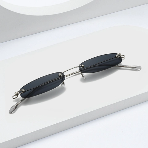 Gafas De Sol Ovaladas Sin Montura Moda Vintage Montura Pequeña De Metal Para Mujeres Hombres Y2K Trendy Eyewear Travel Party Shades