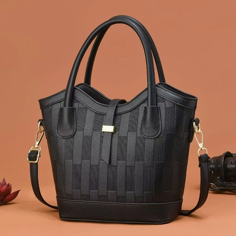 Women PU Leather Shoulder Bag Large Capacity Embossed Weaving Texture Handbag With Adjustable Strap Daily Chic