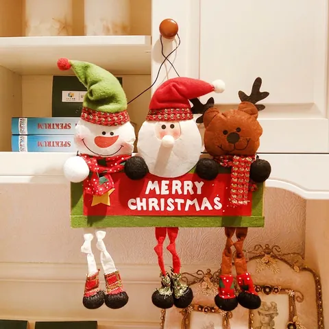 Christmas Door Hanging Sign Fabric Santa Snowman Reindeer Cartoon Figures Wall Decor For Holiday Home Party