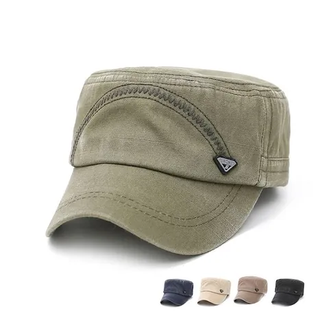 Herren Washed Cotton Cadet Cap Vintage Military Style Flache Kappe Verstellbar Outdoor Retro Sonnenschutz