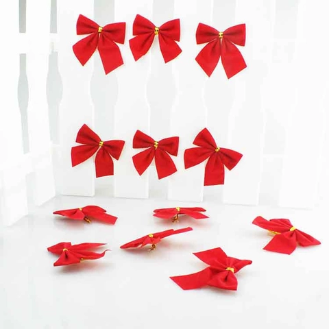 Christmas Decorative Bows Flocked Metallic Mini Knots For Tree Hanging Gift Wrapping DIY Ornament Holiday Party Accessory
