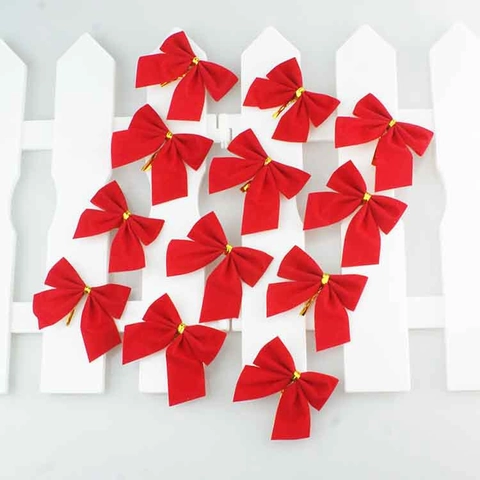 Christmas Decorative Bows Flocked Metallic Mini Knots For Tree Hanging Gift Wrapping DIY Ornament Holiday Party Accessory