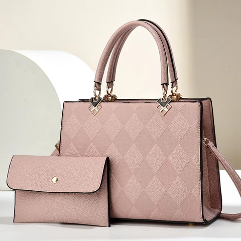 Sac À Main Matelassé Et Pochette Cuir PU Texture Litchi Grande Capacité Sac À Bandoulière Élégant Mode Femmes