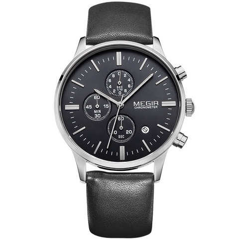 MEGIR Men Sport Quartz Watch Chronograph Waterproof Luminous Date Stainless Steel Case Leather Mesh Nylon Strap Luxury