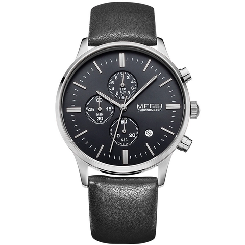 MEGIR Men Sport Quartz Watch Chronograph Waterproof Luminous Date Stainless Steel Case Leather Mesh Nylon Strap Luxury
