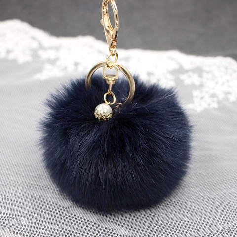 Portachiavi Pompon In Pelliccia Sintetica Con Ciondolo Perla Artificiale E Chiusura A Moschettone Dorata Per Borsa