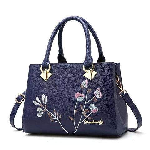 Damen Handtasche Mit Blumenstickerei Litschi Muster PU Leder Griff Crossbody Tasche Mit Abnehmbarem Schultergurt Elegant Büro Alltag