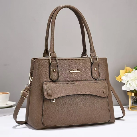 Elegante Bolso De Mano Para Mujer Cuero PU Grano De Litchi Bolso Bandolera Con Bolsillo Delantero Con Solapa Gran Capacidad Estilo Conmutar