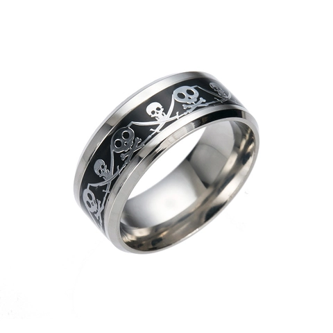Retro Punk Skull And Crossbones Alloy Ring For Men Women Vintage Pirate Captain Enamel Finger Ring Gothic Jewelry Accessory