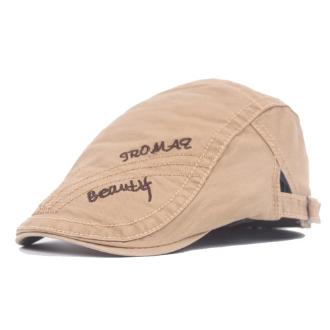 Retro Flat Cap Cotton Canvas Duckbill Beret Hat Letter Embroidery Adjustable Metal Buckle Outdoor British Style Men