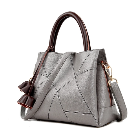 Bolso De Mano Para Mujer Cuero PU Grano De Litchi Gran Capacidad Costuras Geométricas Bolso Tote Elegante Moda Para Damas