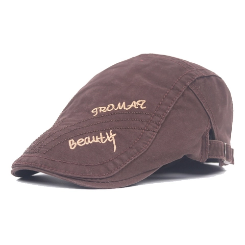 Retro Flat Cap Cotton Canvas Duckbill Beret Hat Letter Embroidery Adjustable Metal Buckle Outdoor British Style Men