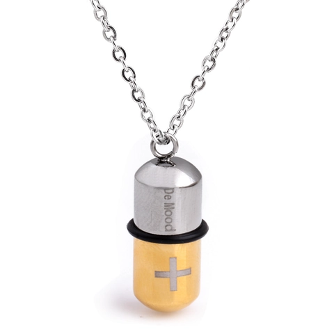 Kapsel Anhänger Halskette 304 Edelstahl Pillenform Kreuz Muster Graviert Zweifarbig Trendy Hip Hop Unisex Schmuck