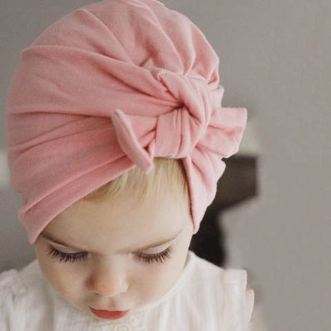 Turbante per Neonati in Morbido Cotone Con Design a Grande Fiocco Tinta Unita Berretto Indiano Elastico per Neonati Uso Quotidiano